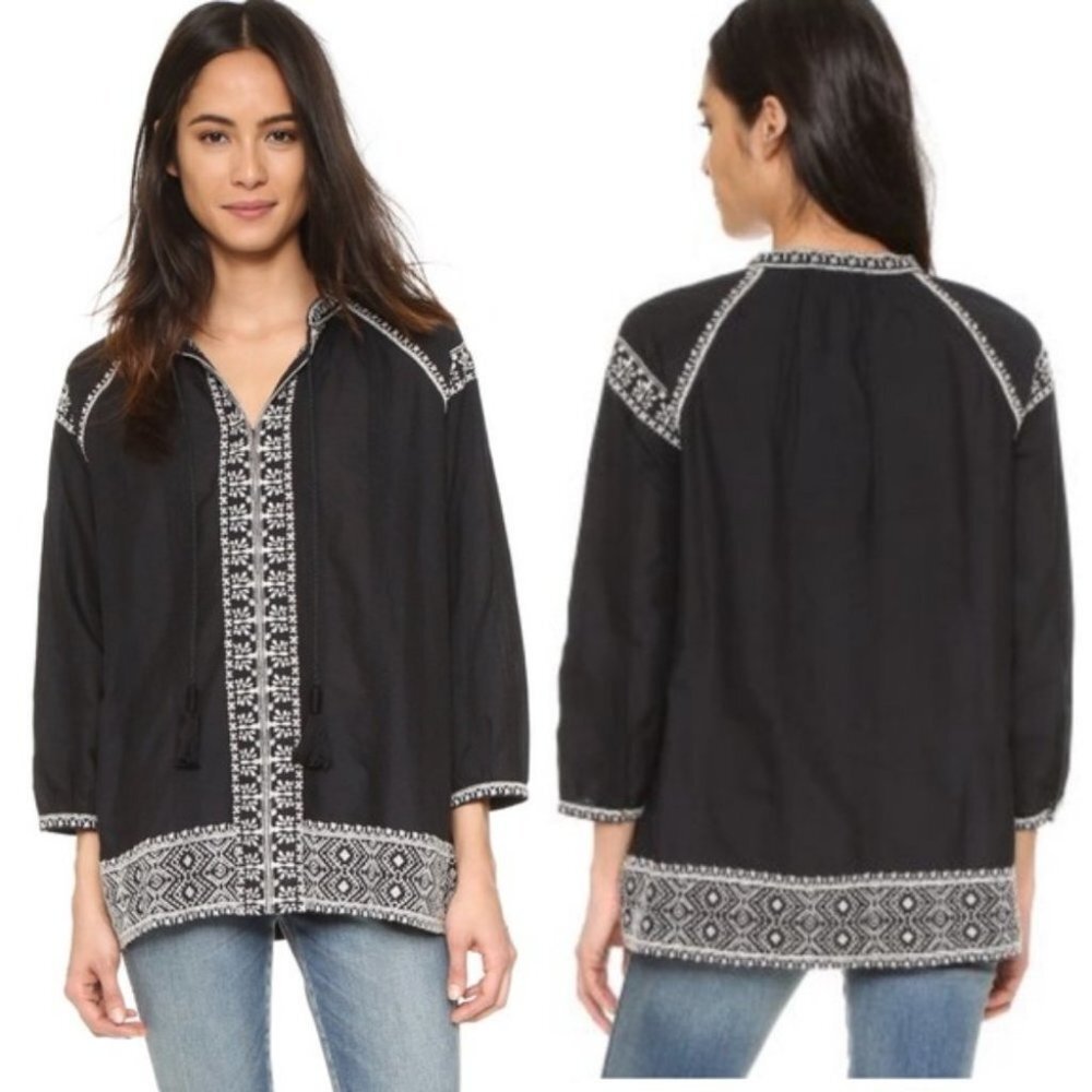 Madewell Camelia Boho Tassel Tunic Embroidered Top Size XS Bohemian Peasant